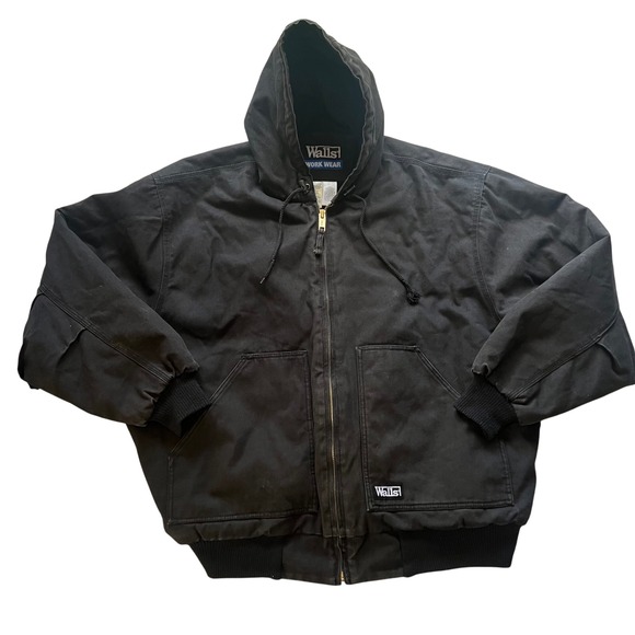 Walls Work Wear Duck Canvas Coat Faded Black Chore Jacket Mens 2X Hooded Zip Up - Picture 1 of 10